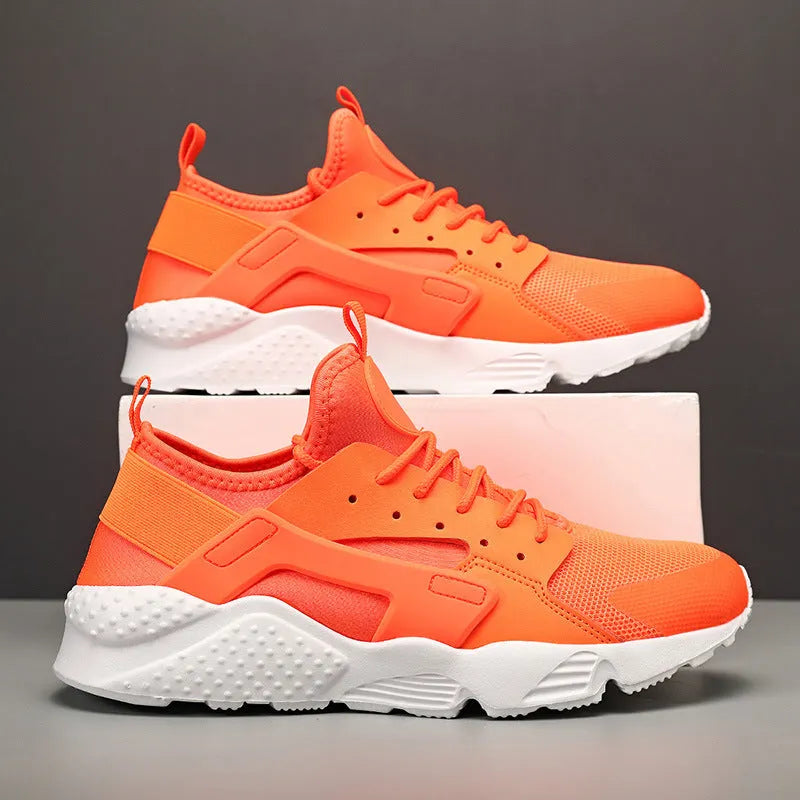 Men's low top casual shoes with mesh upper and cross shoulder straps in fluorescent colours
