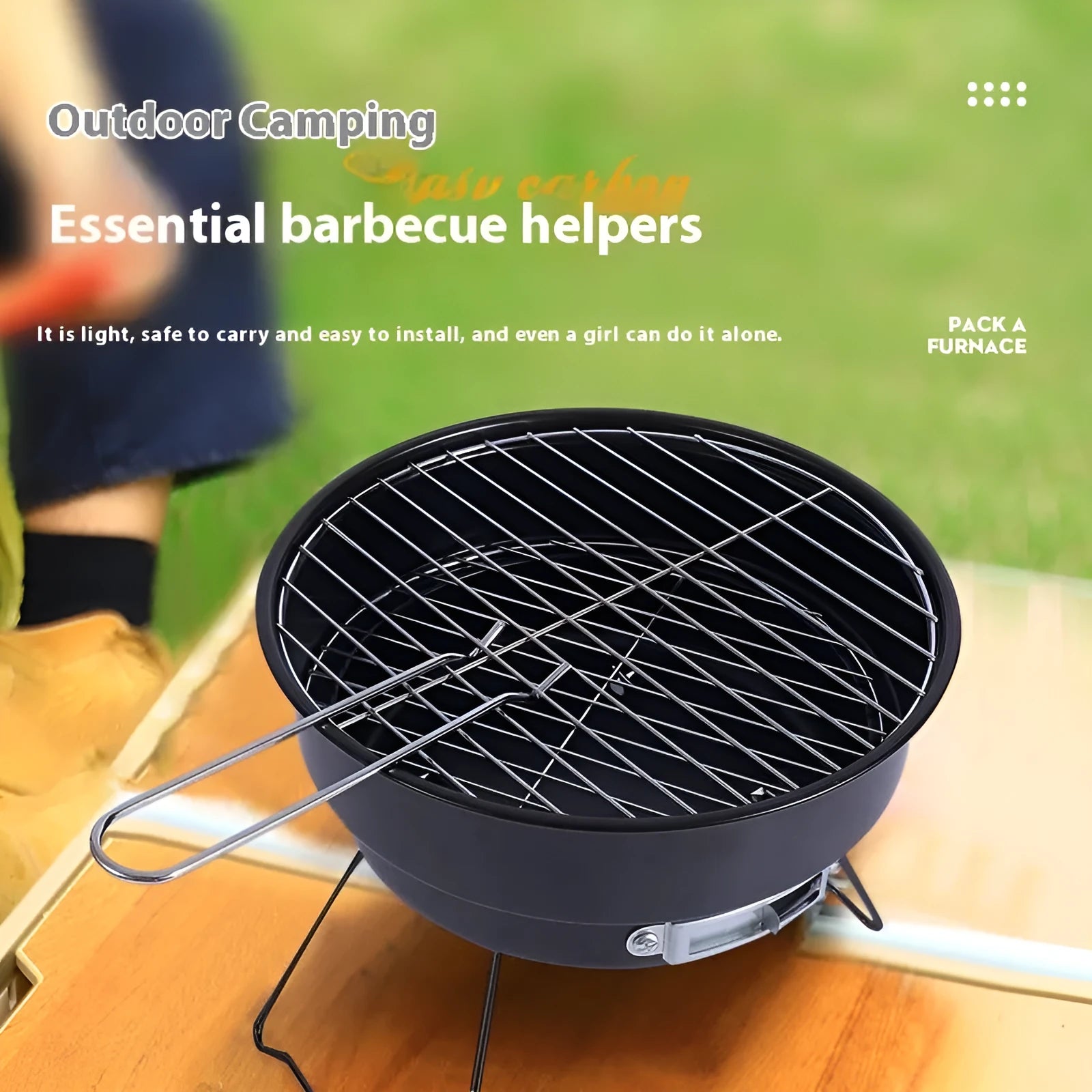 Small outdoor folding round ice stove with barbecue grill and accessories for 1-2 people