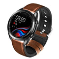 UM90 smart call watch with large screen on leather strap, showing fitness tracking interface.