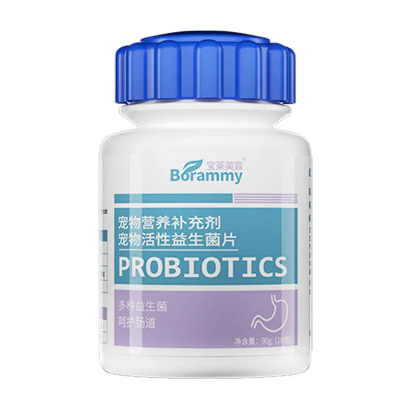 Bottle of 180 pet probiotic tablets for dogs and cats digestive health supplement