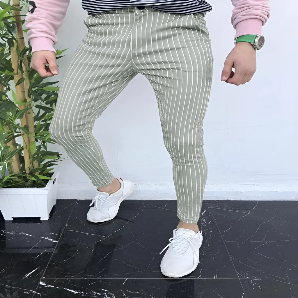 Men's slim-fit plaid casual trousers with 3D digital printed pattern in straight-leg style