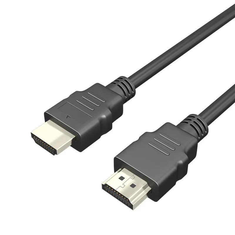 Black HDMI data cable with nickel-plated connectors on a white background
