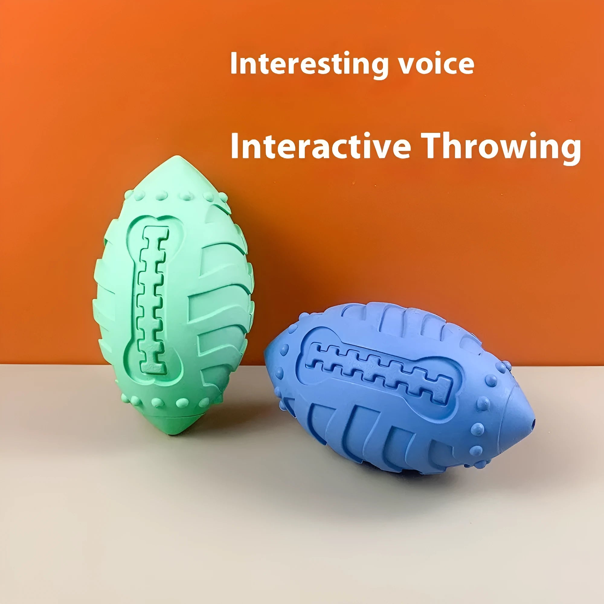 Light green bite-resistant rubber rugby ball dog toy for chewing and interactive training.