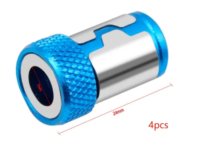 High carbon steel slotted screwdriver bit with a light blue magnetic ring.
