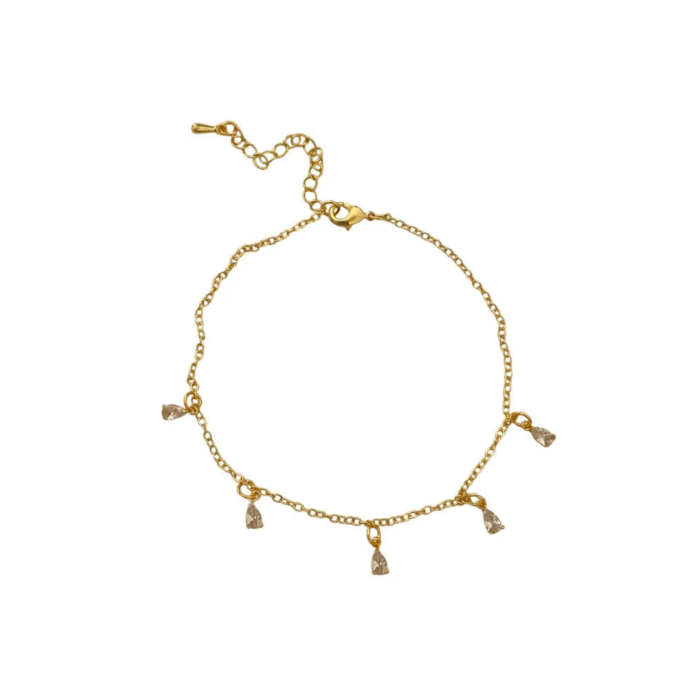 Women's zircon jewellery set with geometric necklace, earrings and anklet in meteor shower design
