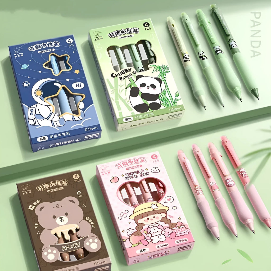 Cartoon design erasable gel pen with 0.5mm metal tip in plastic housing
