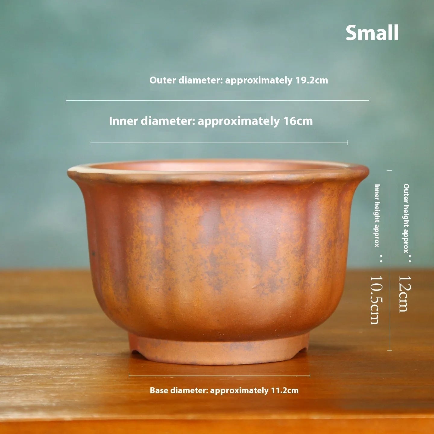 Large indoor ceramic flower pot with wood burning antique carved finish and purple sand material
