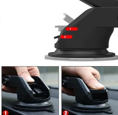 Universal telescopic car phone holder with adjustable long arm on a dashboard.