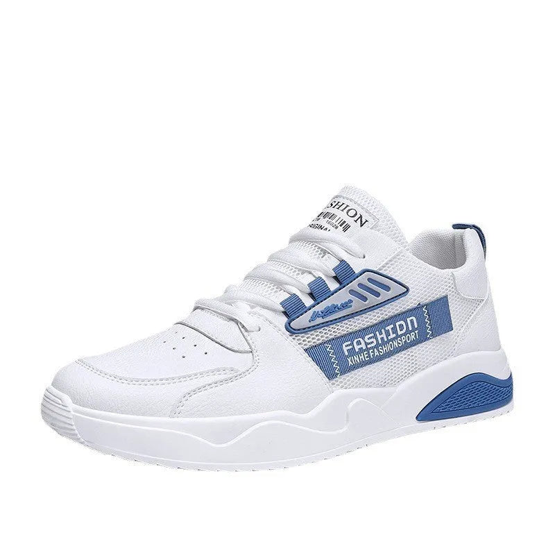 Men's casual mesh breathable lace-up sports shoes in blue with round toe and rubber sole