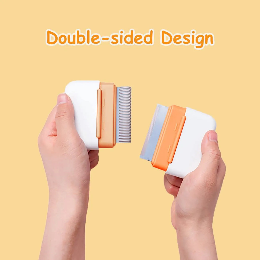Blue double-sided pet grooming comb for cats and dogs with stainless steel teeth