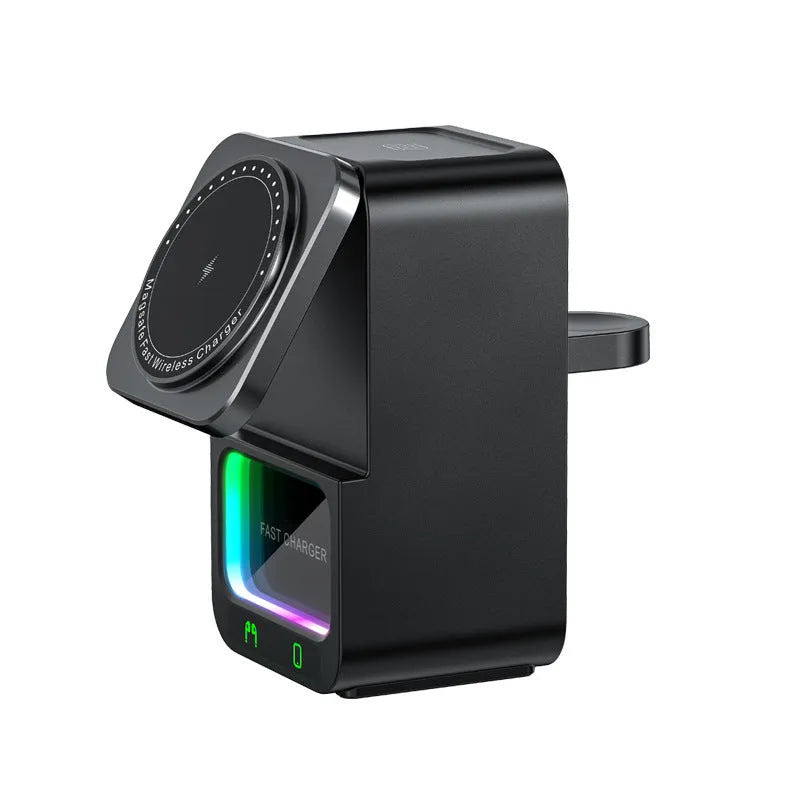 White Bluetooth speaker wireless charging station with QC3.0 fast charging capability