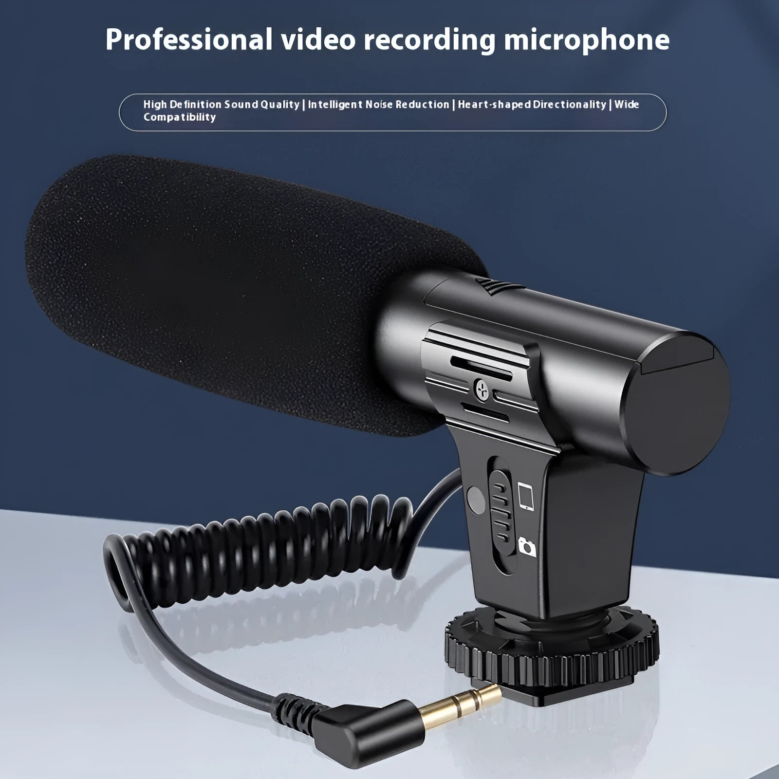 Black mobile phone video recording microphone for stage, broadcast, and interview applications