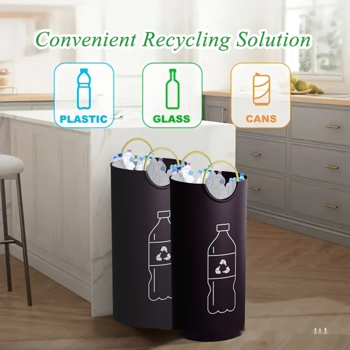 Round portable waste bin with 38cm diameter and 72cm height made from PP plastic