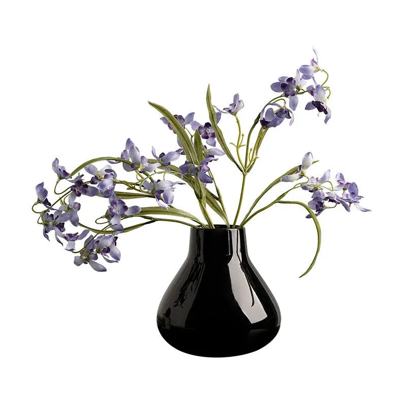 Modern black ceramic vase set with artificial white orchid flowers for home decoration