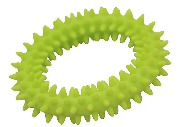 TPR spiky circle ring dog chew toy with dental cleaning nubs in blue colour