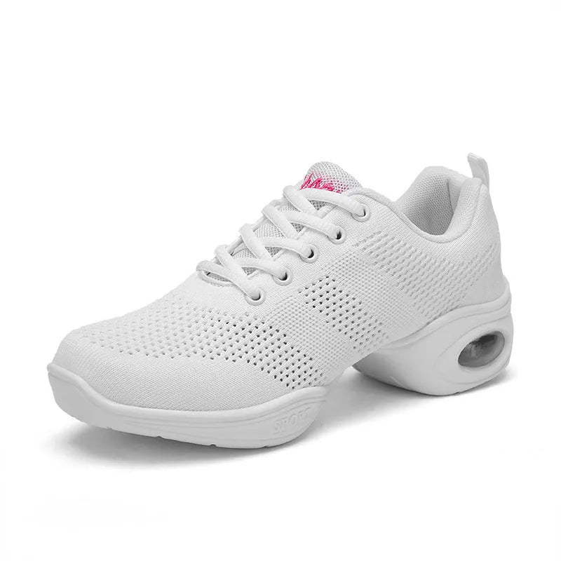 Women's breathable fly woven mesh dancing shoes with soft PU soles in multiple colour options