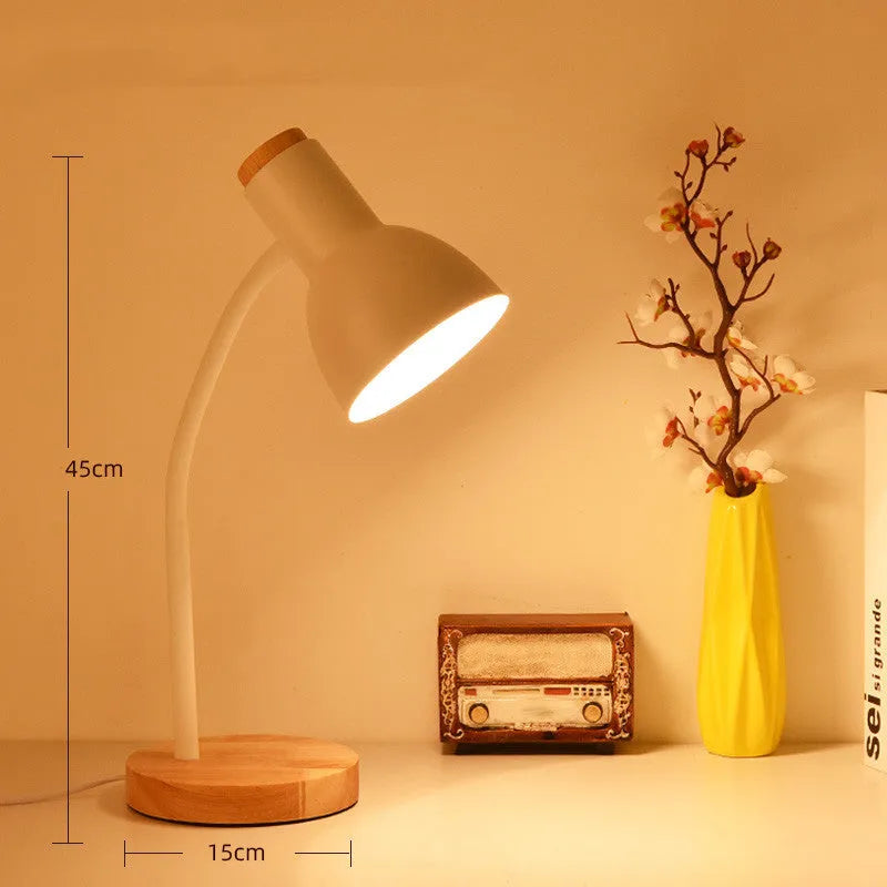 Modern Nordic table lamp with LED light source and solid wood base