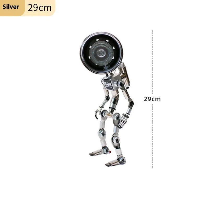 Robot-shaped decorative atmosphere lamp in silver or copper finish, 22cm or 29cm tall