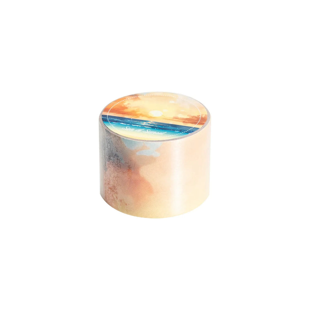 Roll of Japanese paper washi tape with sky theme designs showing colourful cloud pattern