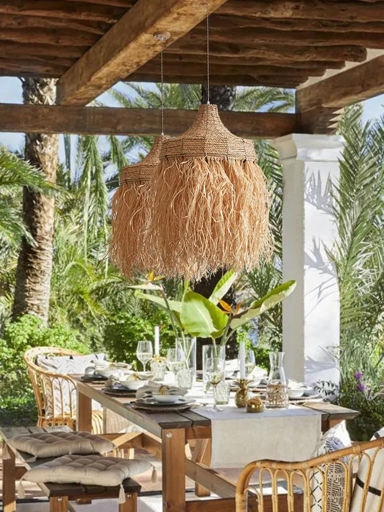 Retro Southeast Asian style restaurant pendant light with wild vetch and willow weaving materials, 50cm diameter