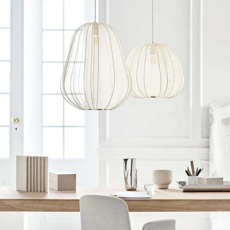 Japanese-style net pumpkin ceiling lamp in grey blue with branch design and LED lighting