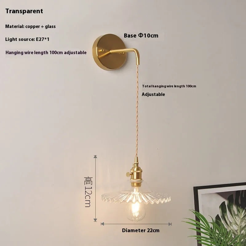 Brass lotus wall lamp with glass shade in six colour options
