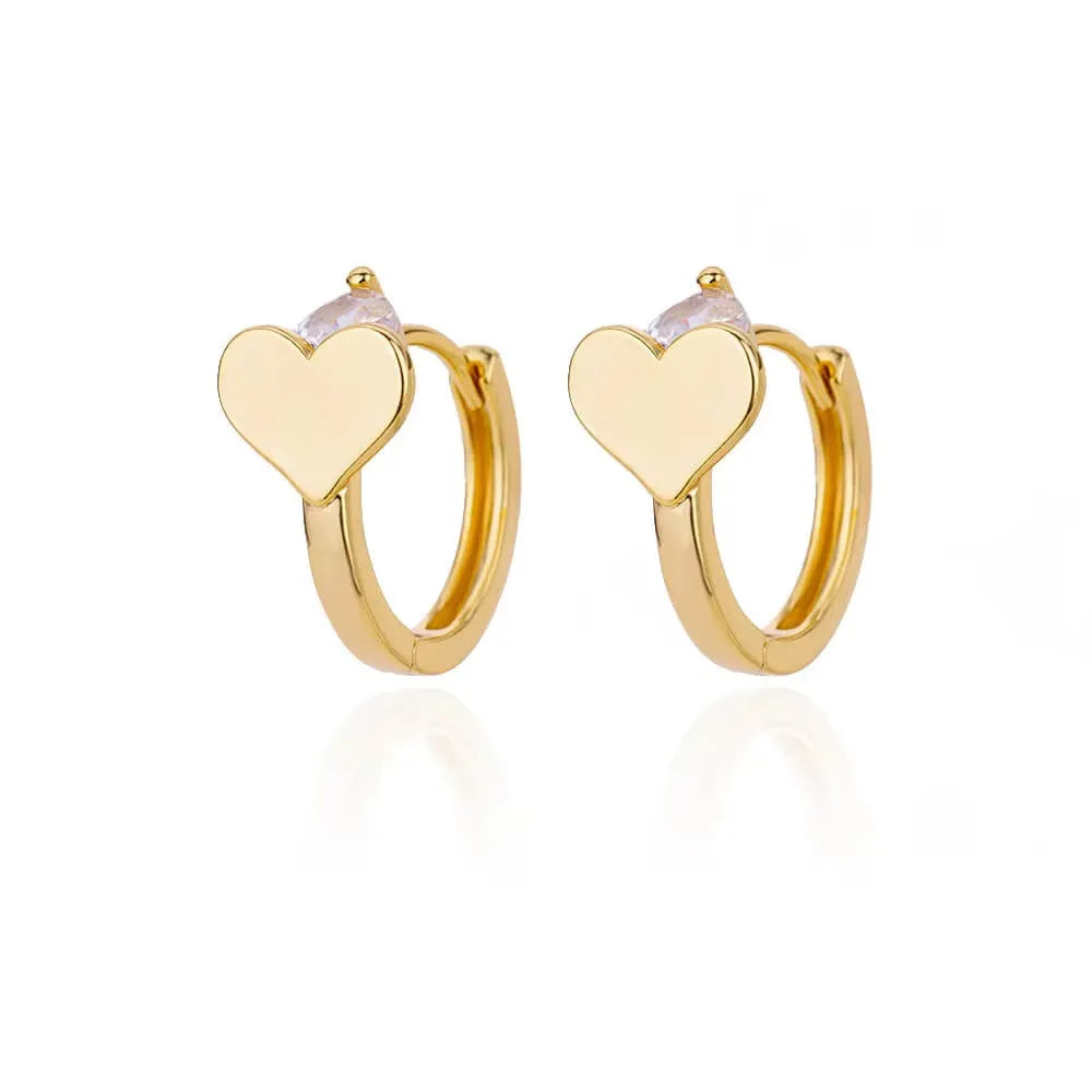 Heart shaped zircon stud earrings with 18K gold plating and stainless steel construction