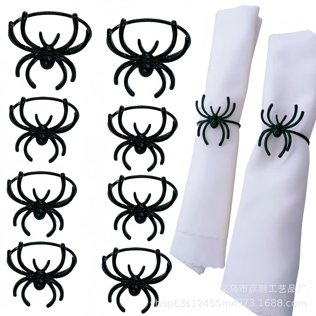 Six black spider design alloy napkin rings for Halloween table decoration measuring 5x4.5x4cm