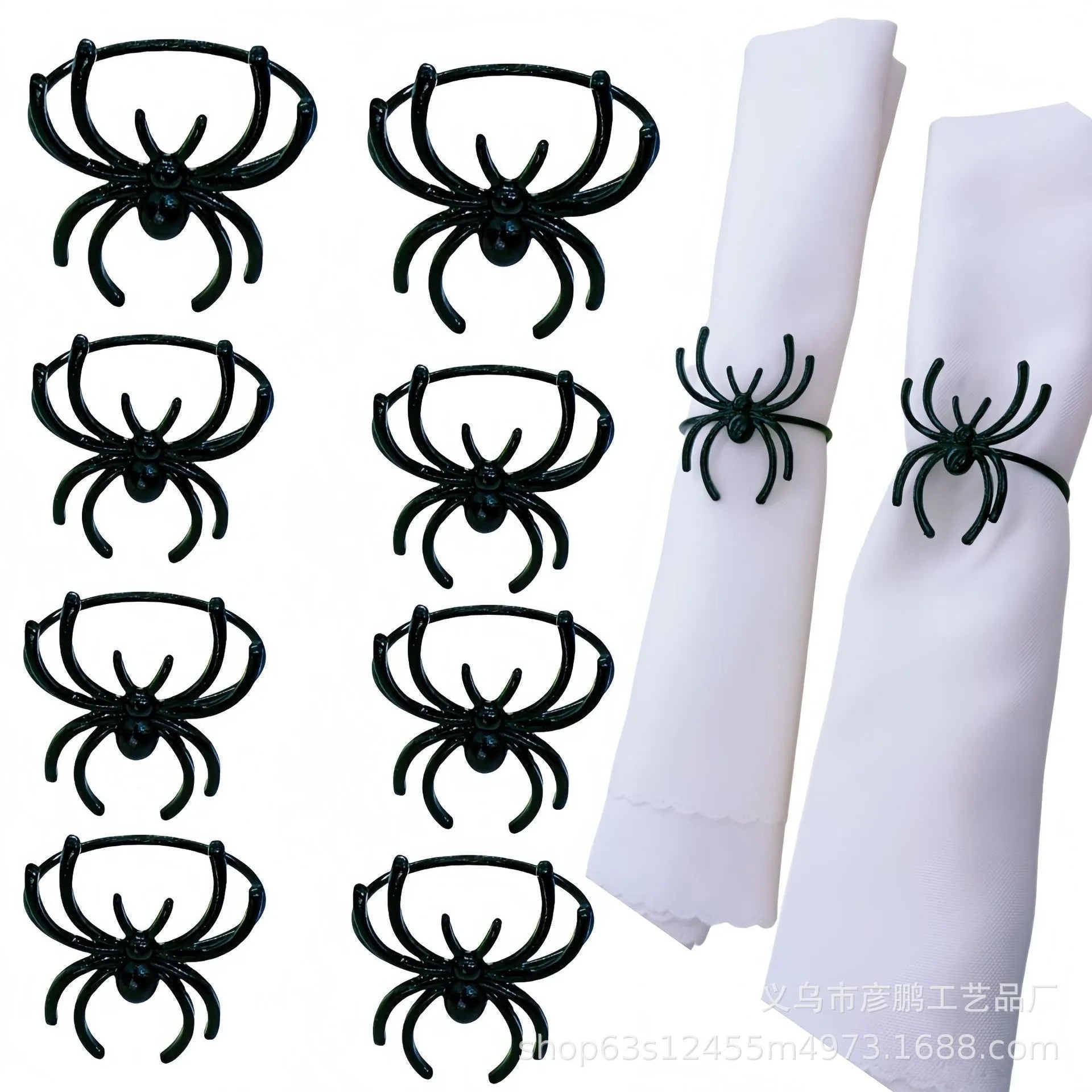 Six black spider design alloy napkin rings for Halloween table decoration measuring 5x4.5x4cm