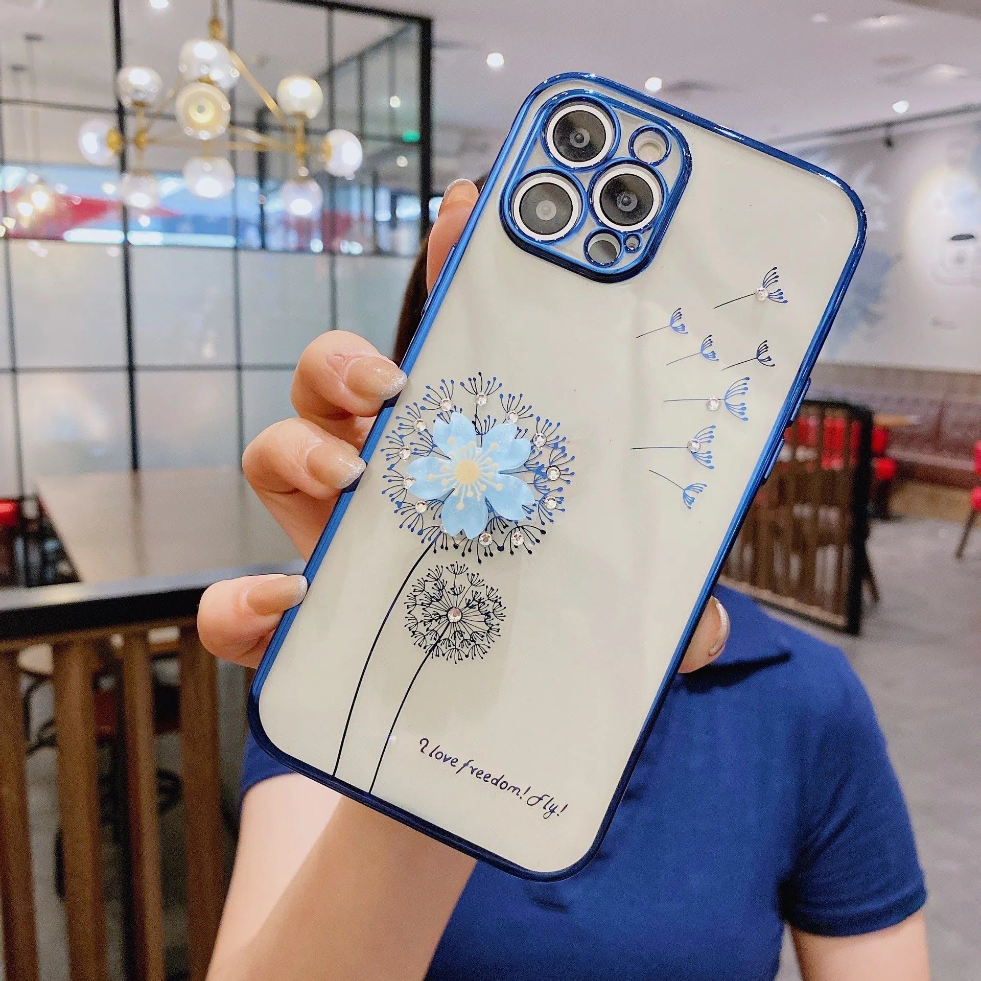 Green TPU iPhone case with a 3D floral spin stand holder on the back and a built-in screen protector.