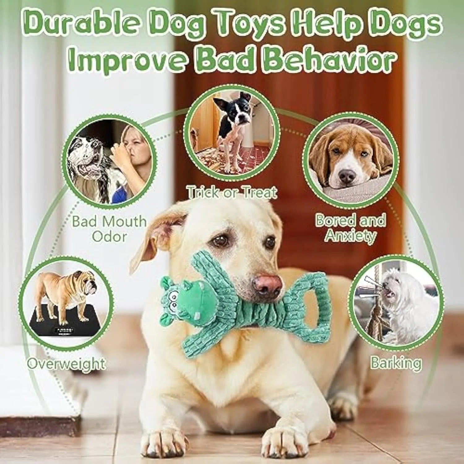 Large plush hippo or monkey dog toy with a handle base for tug-of-war games.