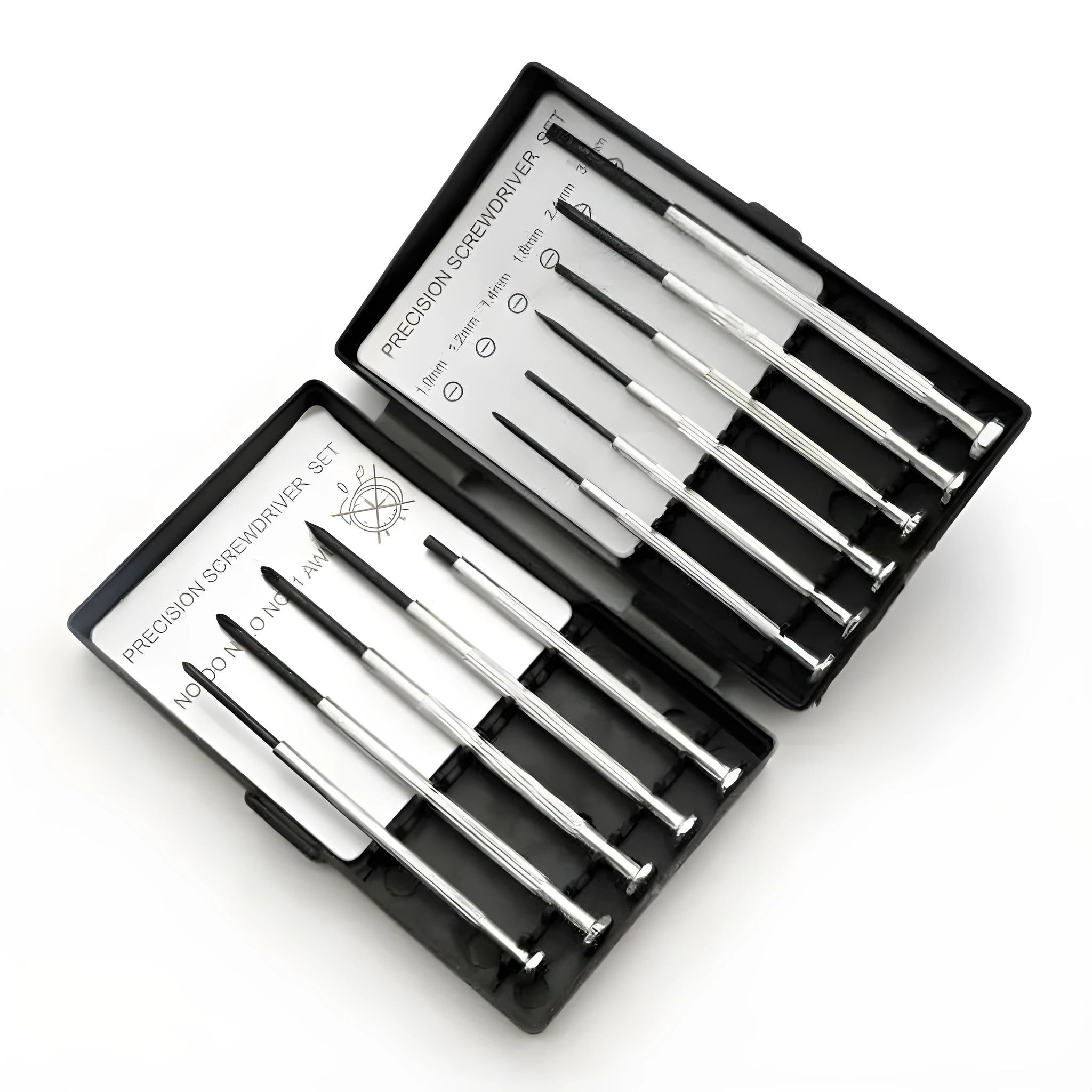TH-6177 11-piece clock screwdriver set with cross and slotted tips on a workbench