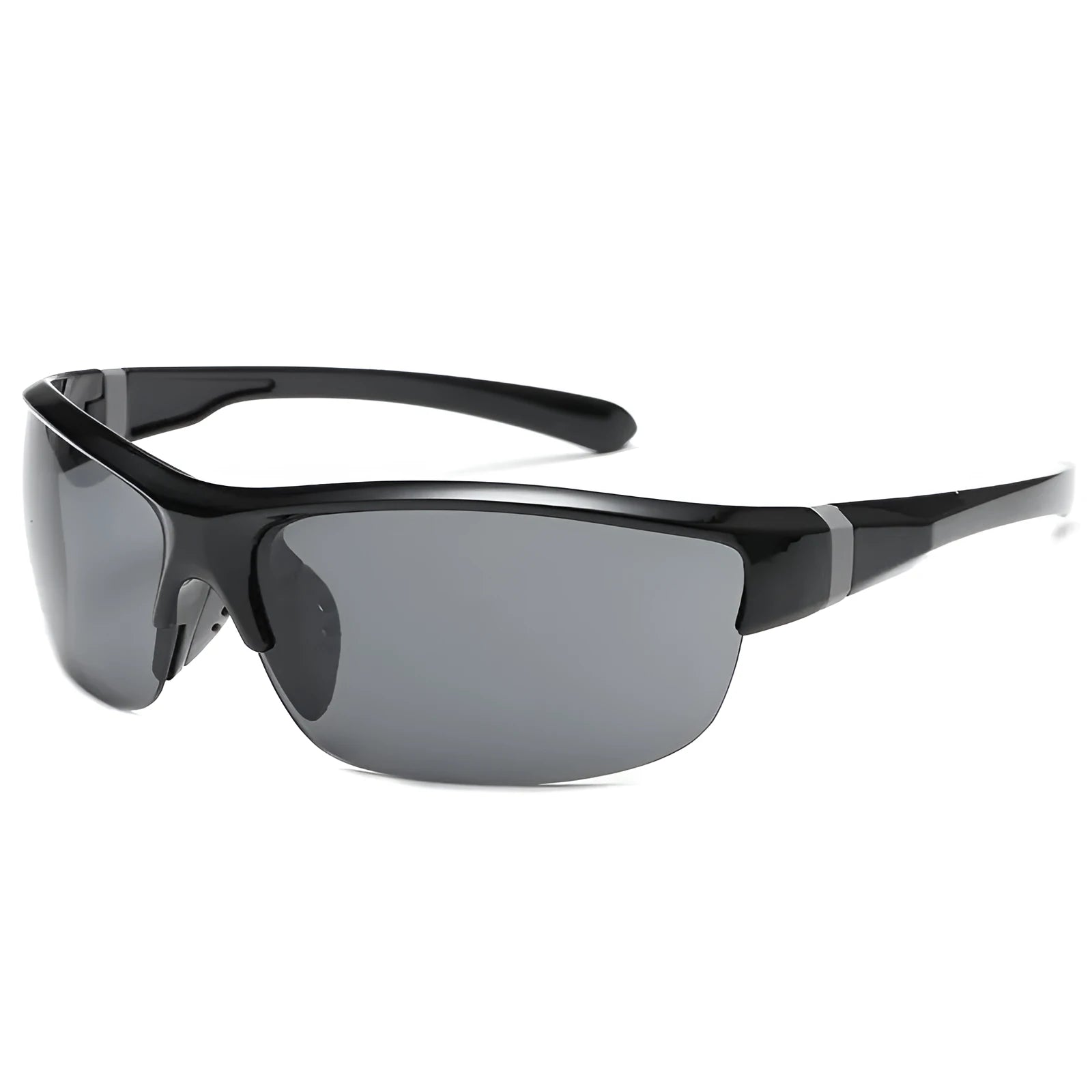 Men's semi-frameless windproof sports sunglasses for cycling in Bright Black Blue Mercury colour