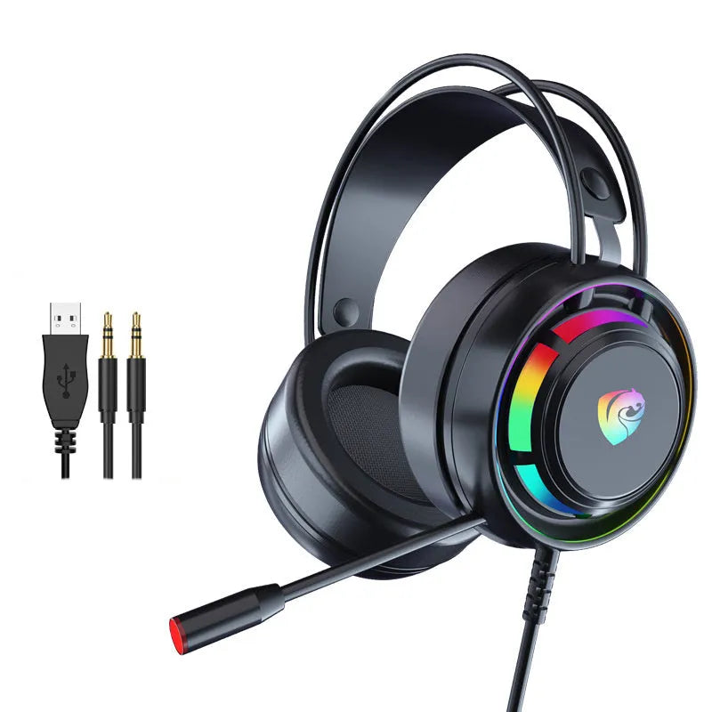 Black computer gaming headphones with microphone and 2.2 metre cable showing 50mm ear cups