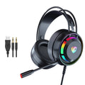 Black computer gaming headphones with microphone and 2.2 metre cable showing 50mm ear cups