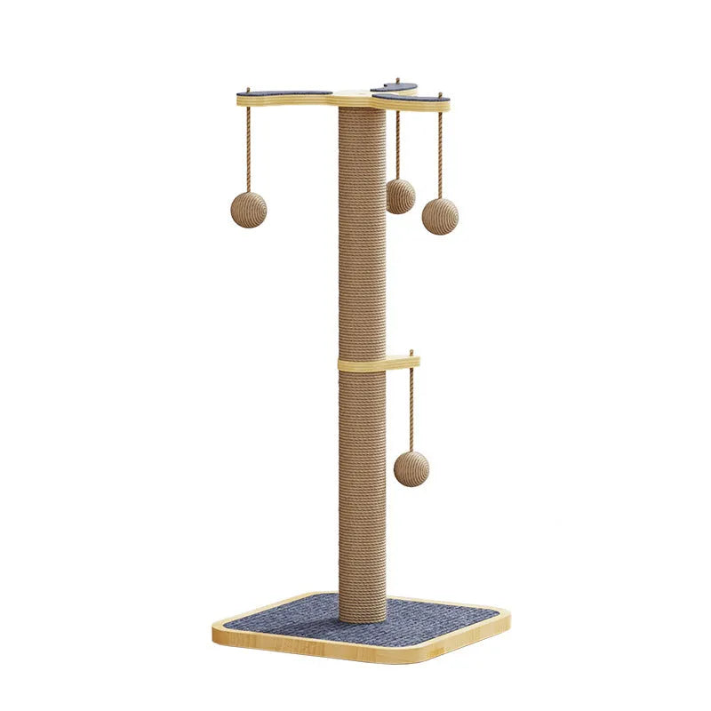 Windmill colour cat climbing frame with hanging ball toy on pine wood structure with carpet leather surfaces