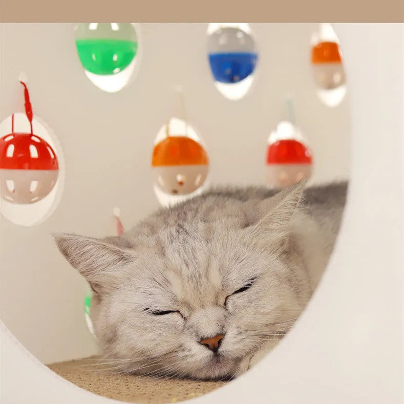 Integrated cat scratch board and nest toy with bell ball tunnel for house cats
