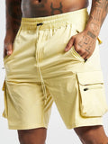 Men's black sports shorts with four-sided elastic fabric and mid waist quick-dry design