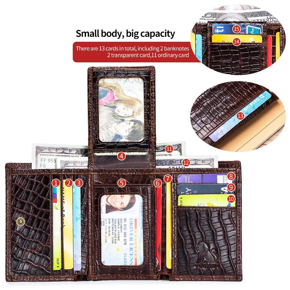 Men's genuine leather wallet solid colour dark brown first layer cowhide wear-resistant design