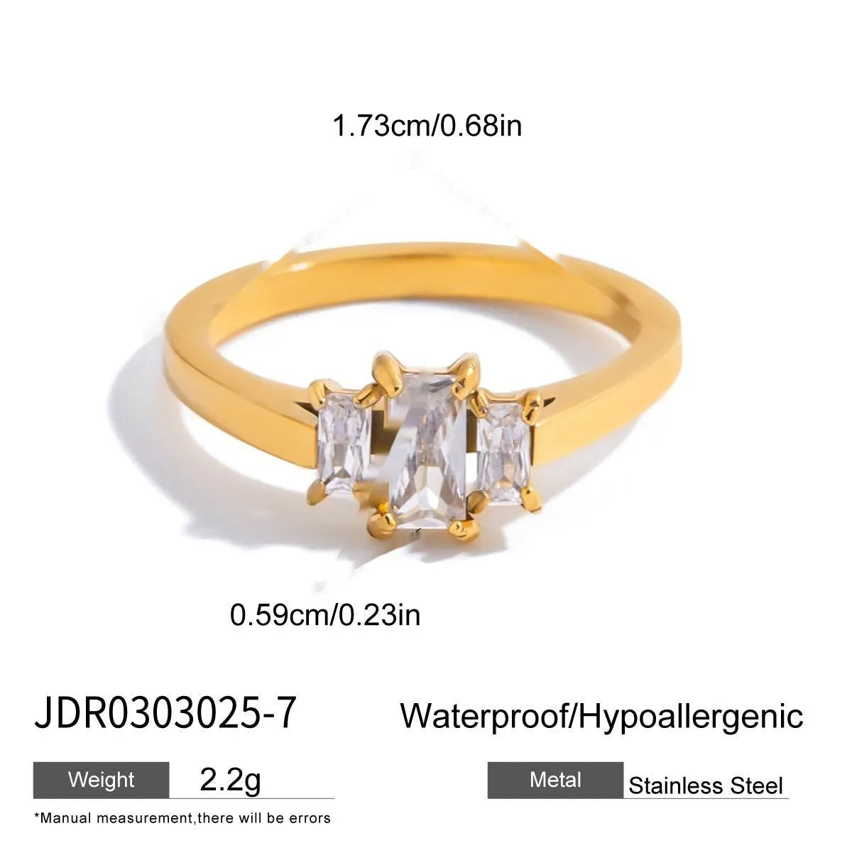 Geometric titanium steel zircon ring in a European American style on a plain background.