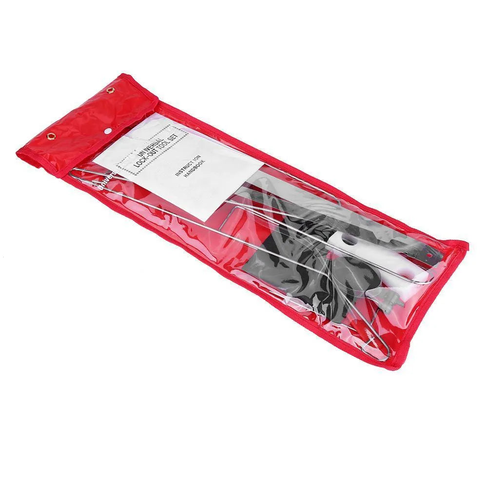 9-piece automotive emergency tool set with plastic wedges, crowbars and air pump wedge