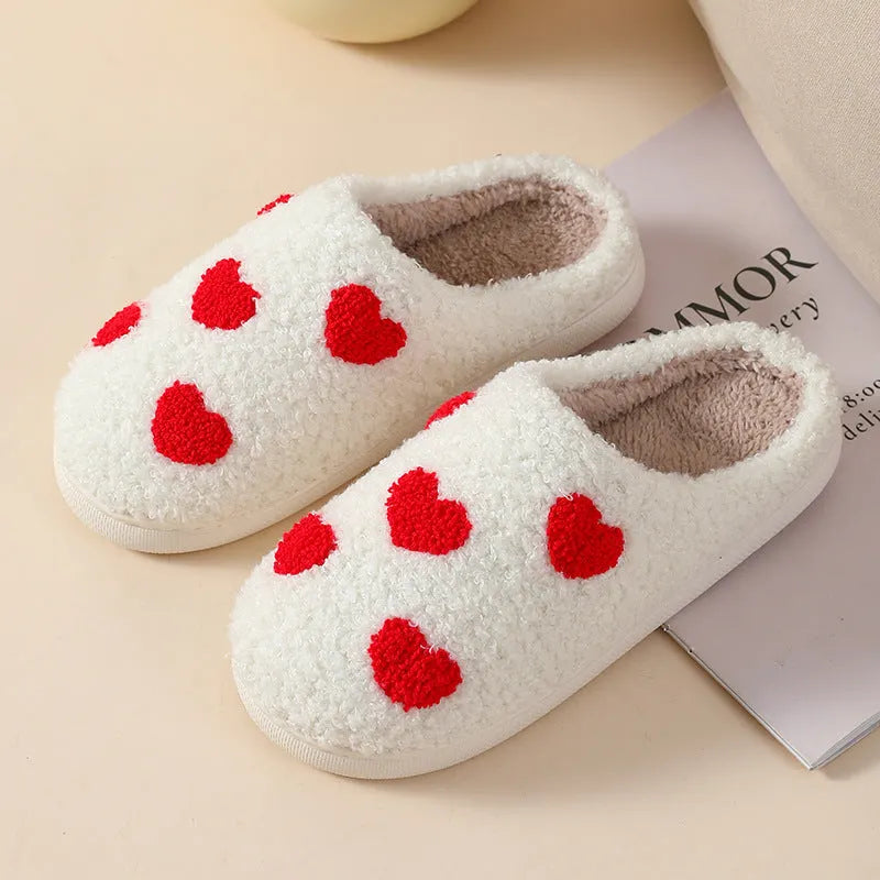 Women's cartoon love style plush slippers with round toe and PVC sole in Big Love pattern