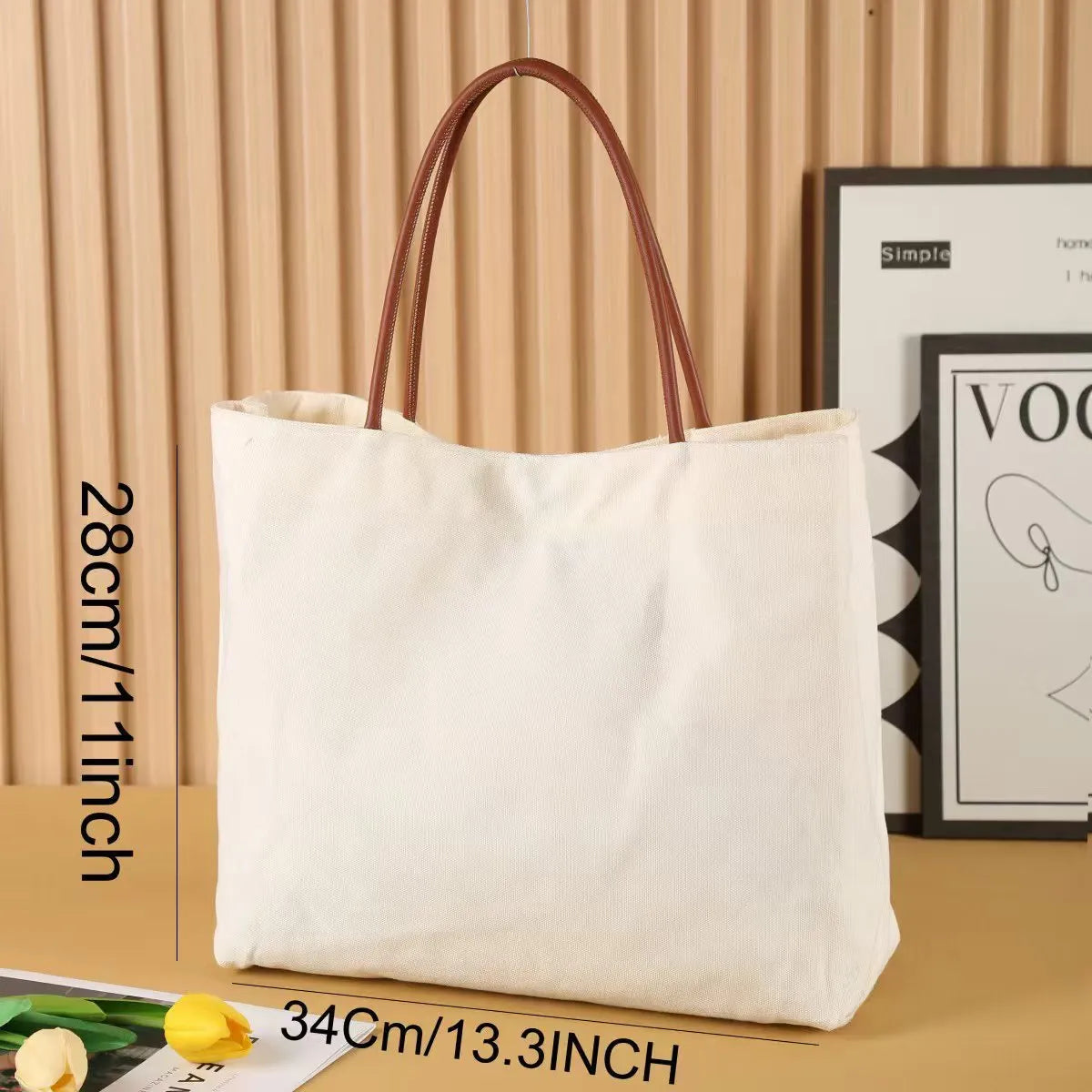 Canvas tote bag with reinforced handles in beige white or white colour options