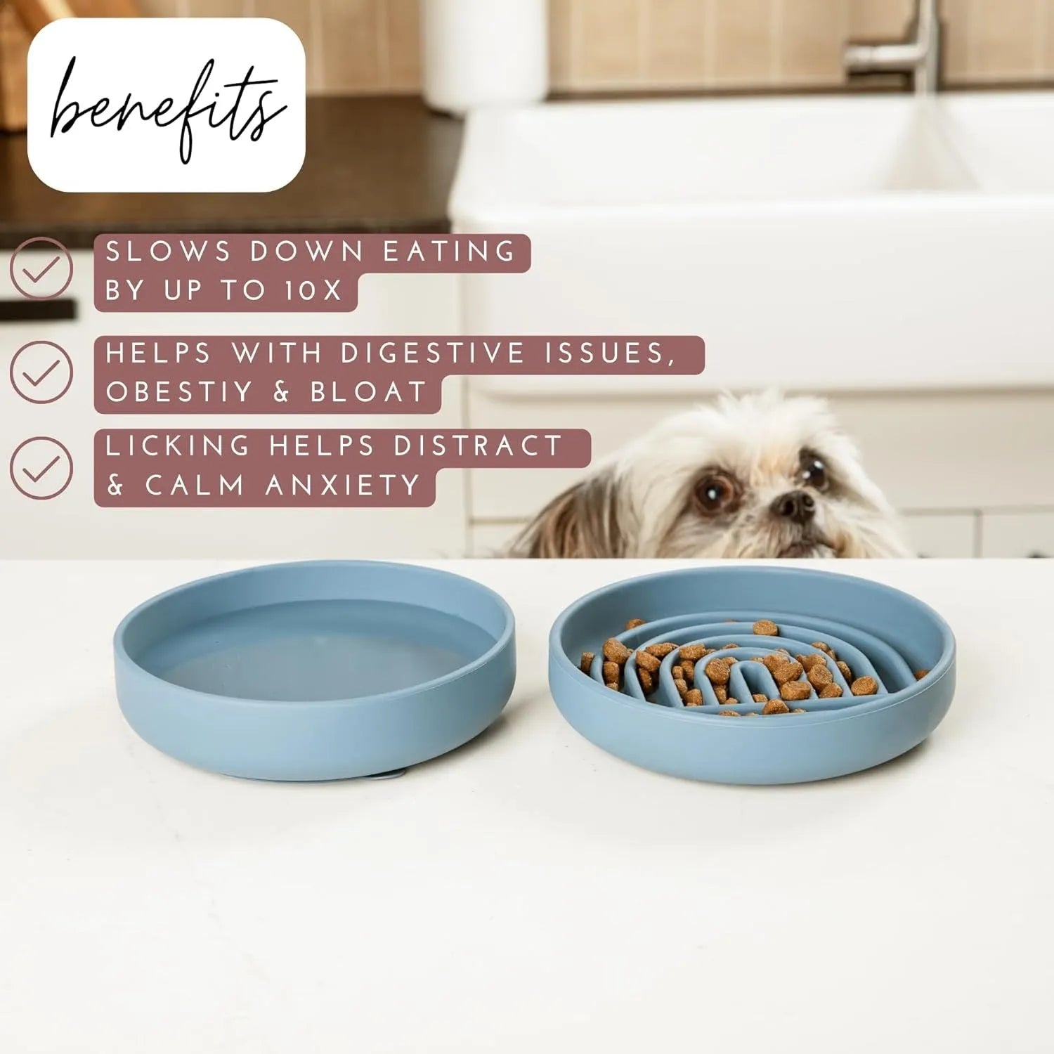 Silicone slow feeder dog bowl with textured ridges, shown in charcoal ash colour.