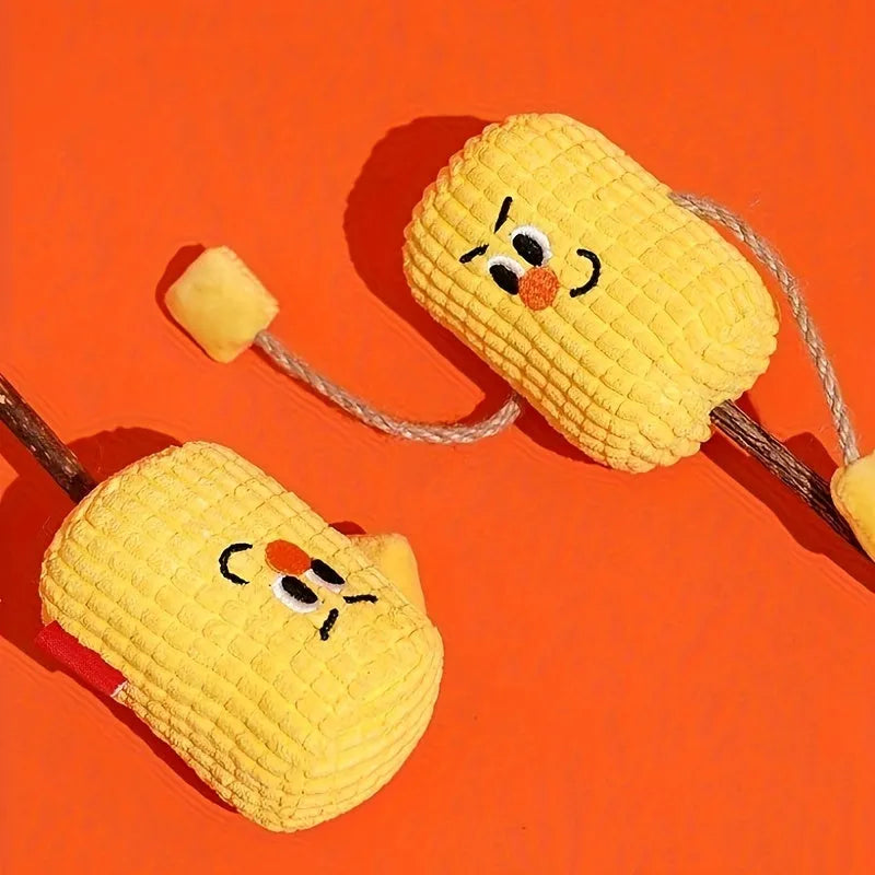 Natural polii wood corn cob shaped cat chew toy infused with catnip for dental care.