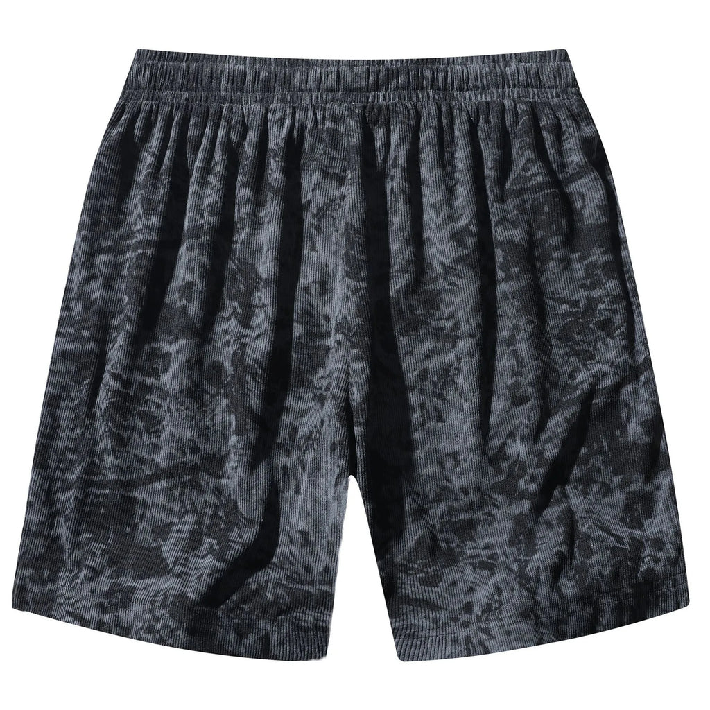 Men's corduroy camouflage athletic shorts with high waist and straight leg.