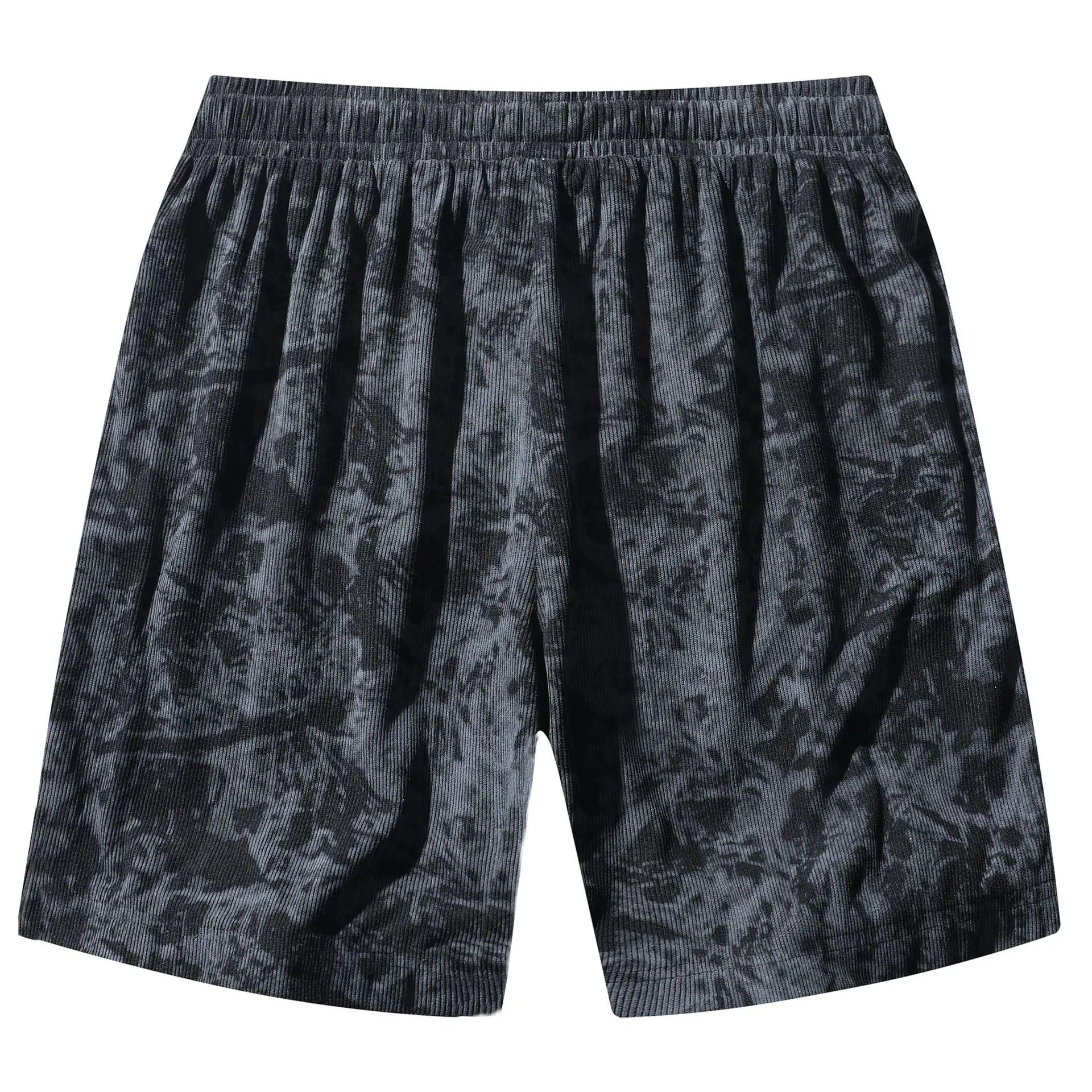 Men's corduroy camouflage athletic shorts with high waist and straight leg.