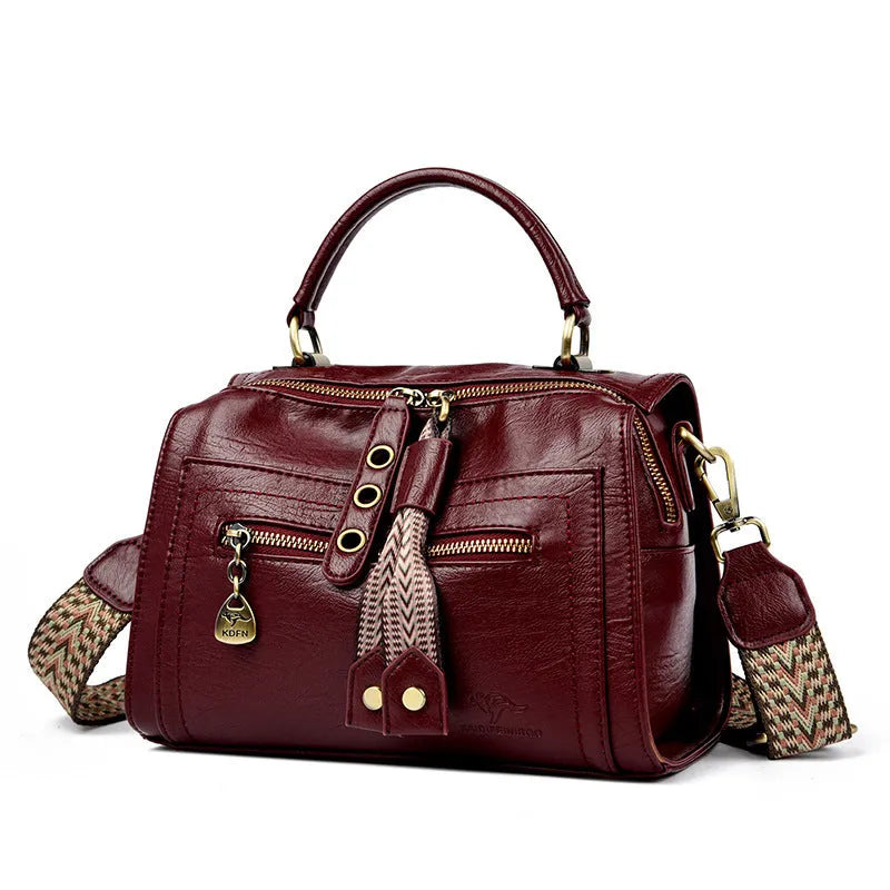 Women's grey PU leather one-shoulder crossbody bag with a square shape and outer pocket