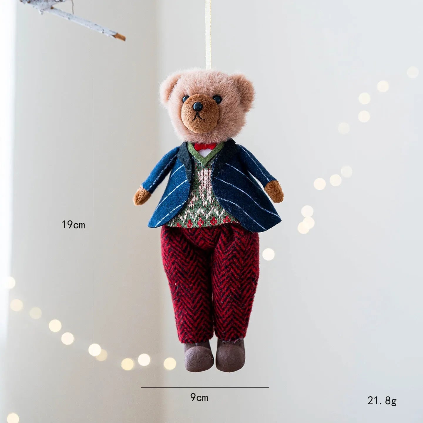 Couple plush bear dolls in cotton plaid suits showing gentleman and princess bear characters