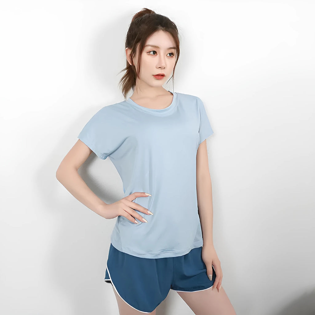 Women's short sleeve polyester sports t-shirt in multiple colours for running and fitness
